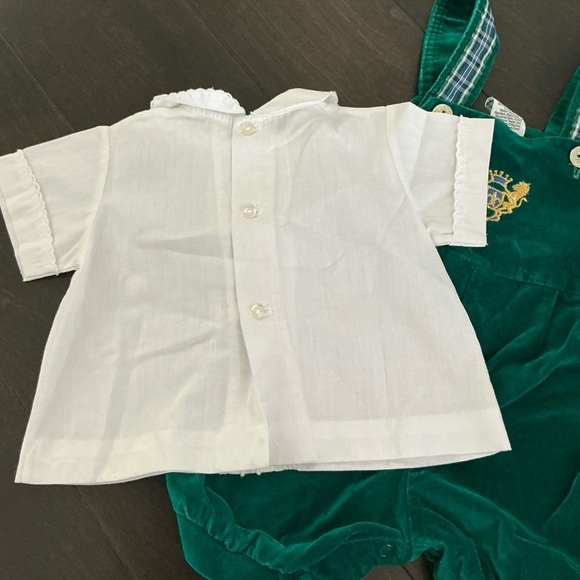 Vintage Kids Green Overalls with Plaid Straps - Picture 3 of 4